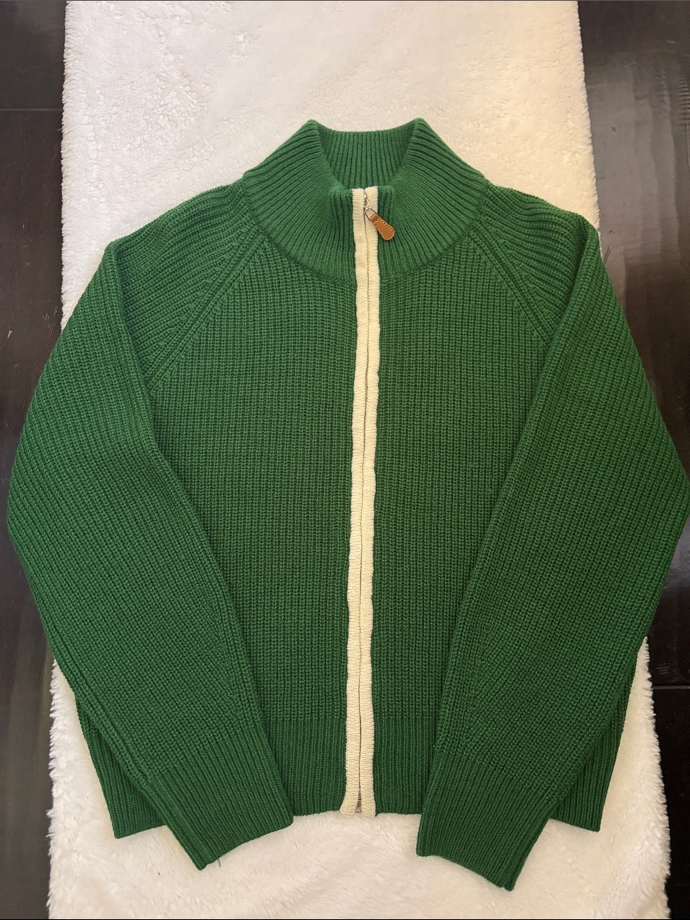 NWOT Green Zip-Front Ribbed Knit Sweater Size S